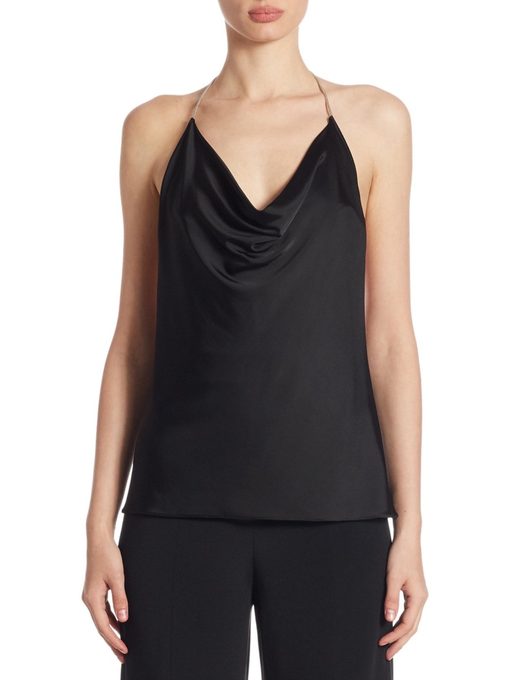CUSHNIE ET OCHS Farrah Black Silk Chain Halter